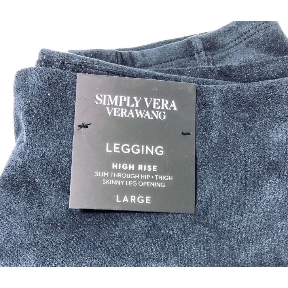 Simply Vera Wang Womens Black High Rise Faux Suede Pull On Leggings Sz L New